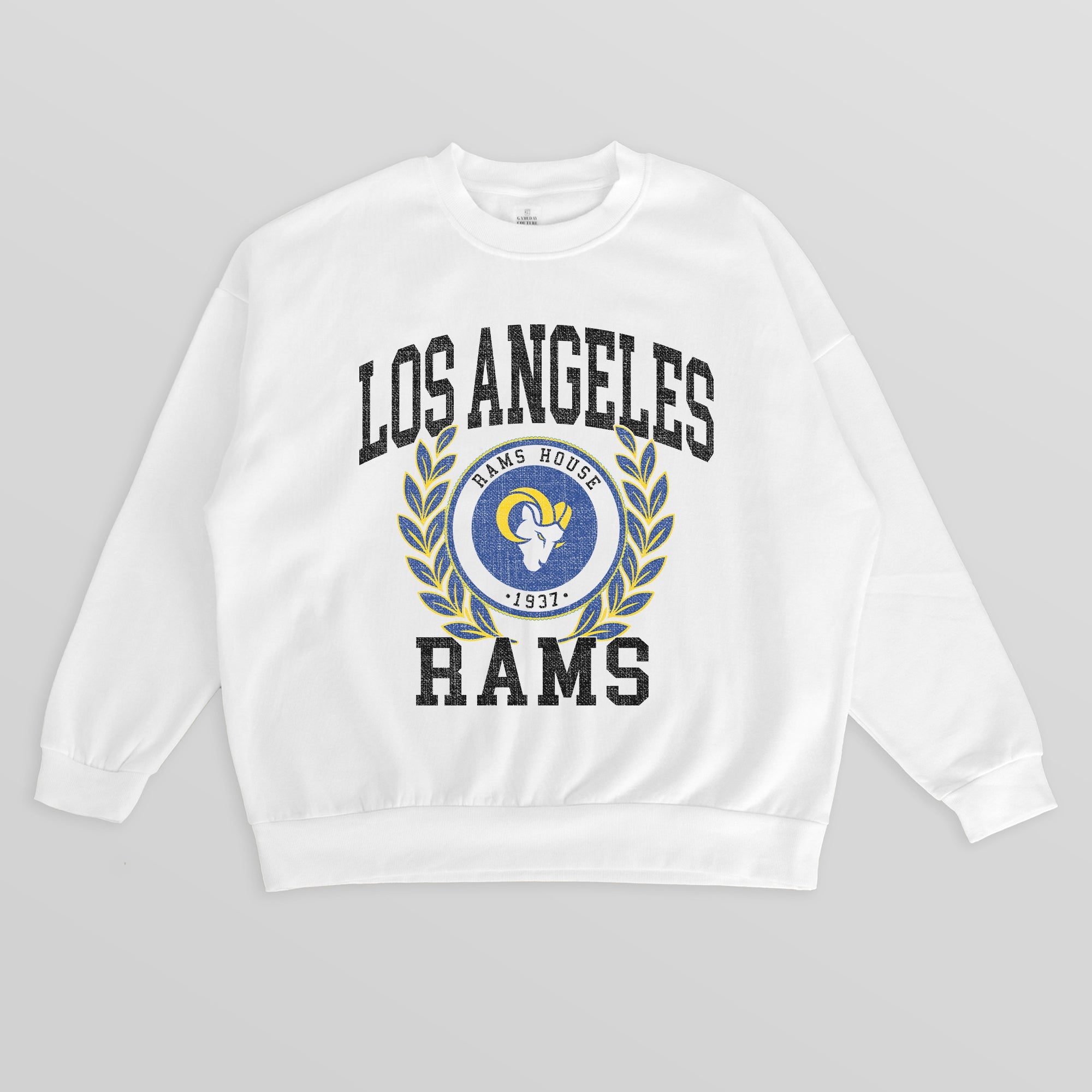 LOS ANGELES RAMS GOLD STANDARD PREMIUM FLEECE DROP SHOULDER CREWNECK PULLOVER