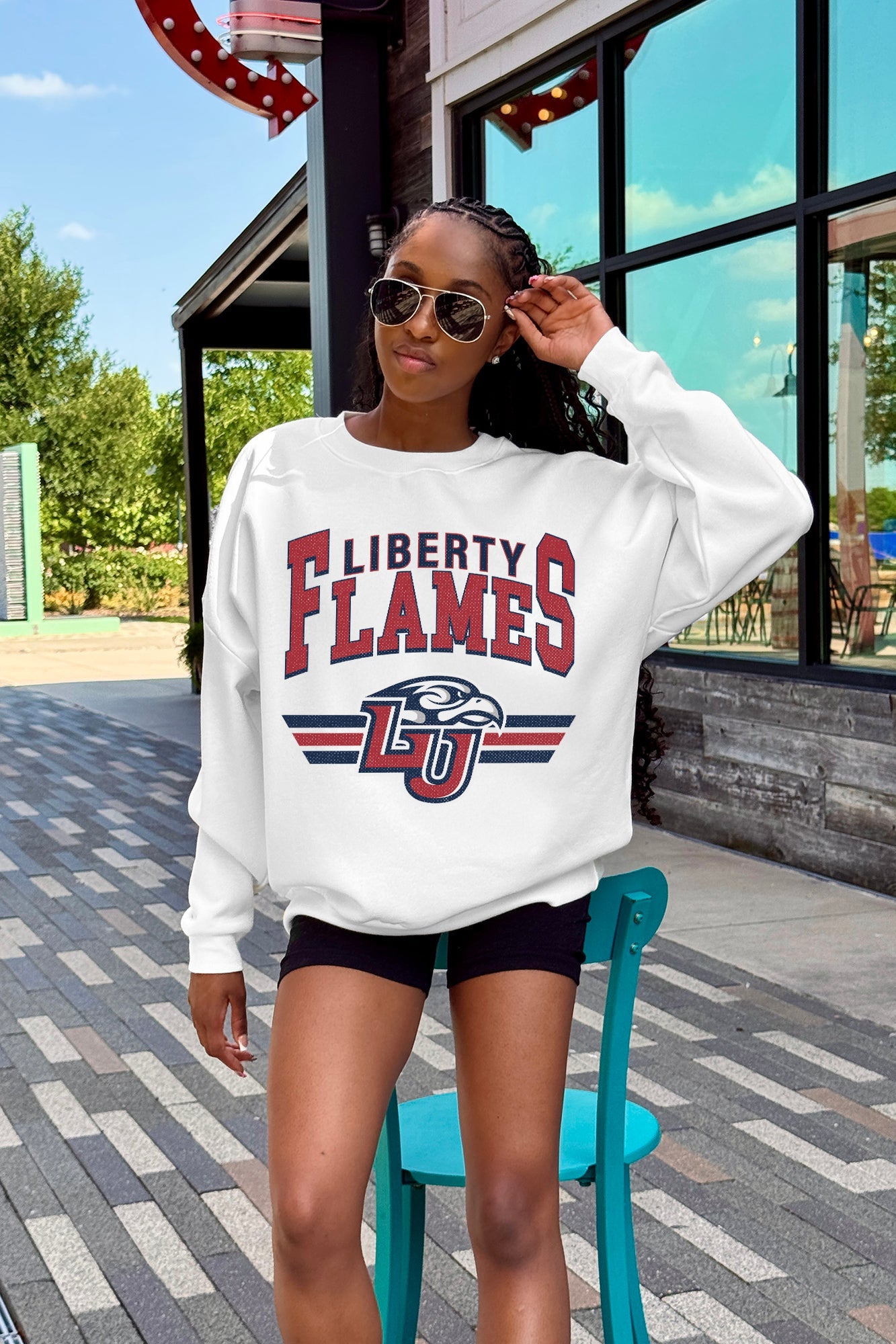 LIBERTY FLAMES SWIFT STRIKE PREMIUM FLEECE DROP SHOULDER CREWNECK PULLOVER