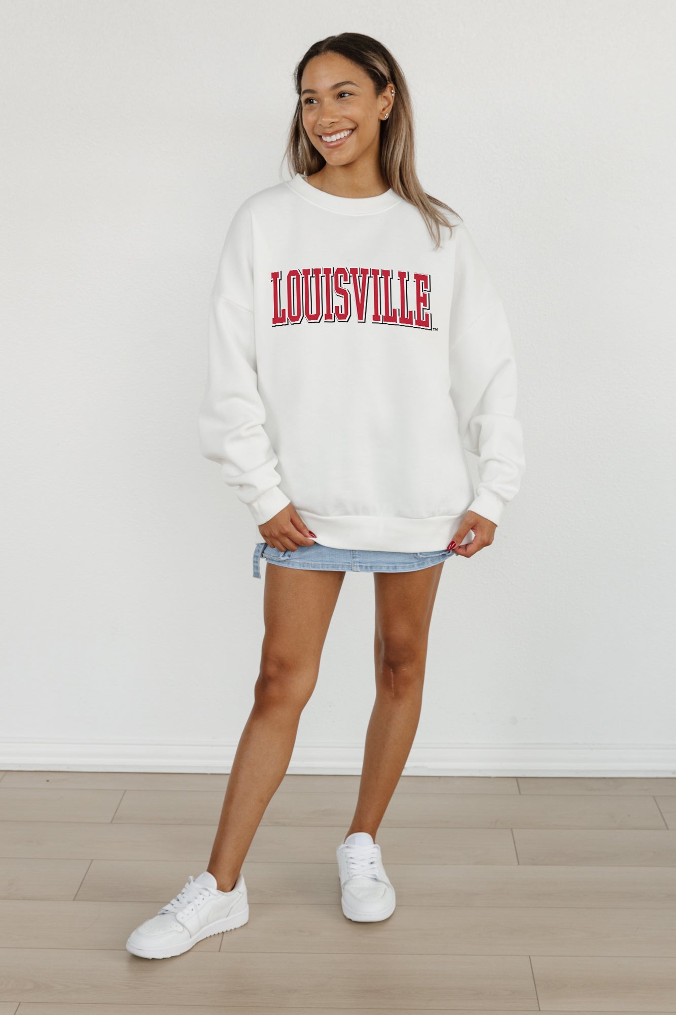 LOUISVILLE CARDINALS ALL-STAR APPEAL PREMIUM FLEECE DROP SHOULDER CREWNECK PULLOVER BY MADI PREWETT TROUTT
