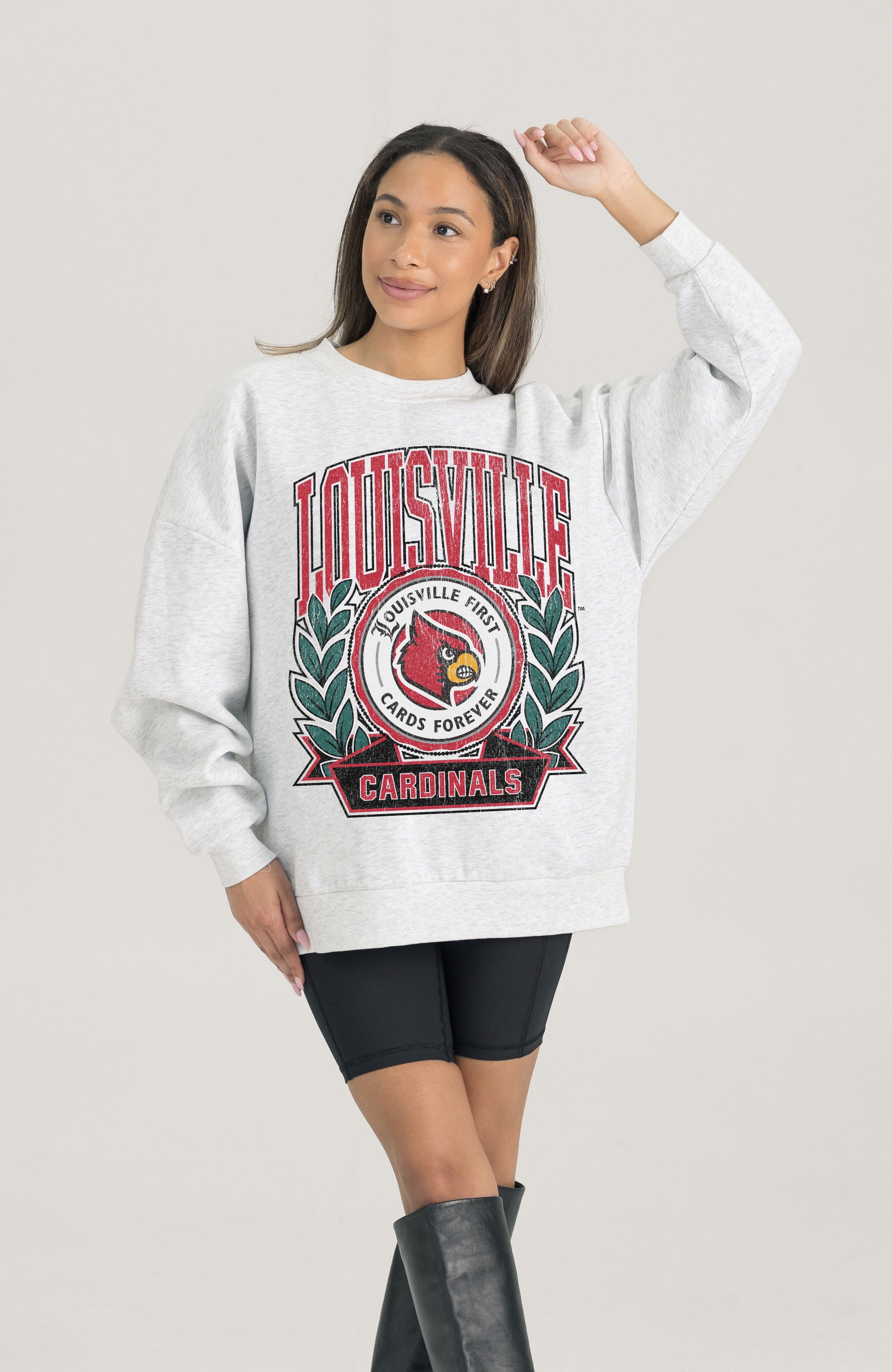 LOUISVILLE CARDINALS HERITAGE PREMIUM FLEECE DROP SHOULDER CREWNECK PULLOVER
