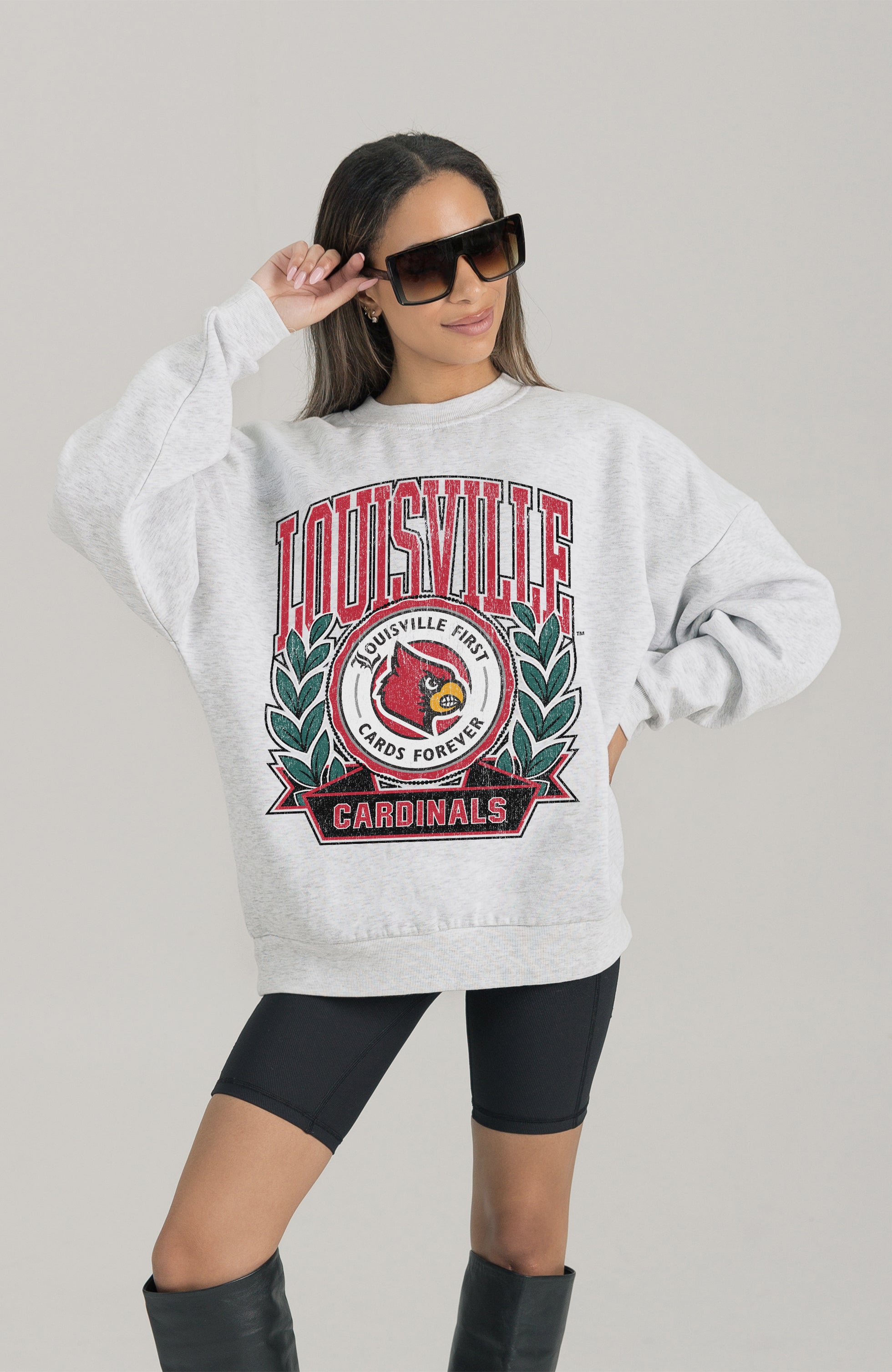 LOUISVILLE CARDINALS HERITAGE PREMIUM FLEECE DROP SHOULDER CREWNECK PULLOVER