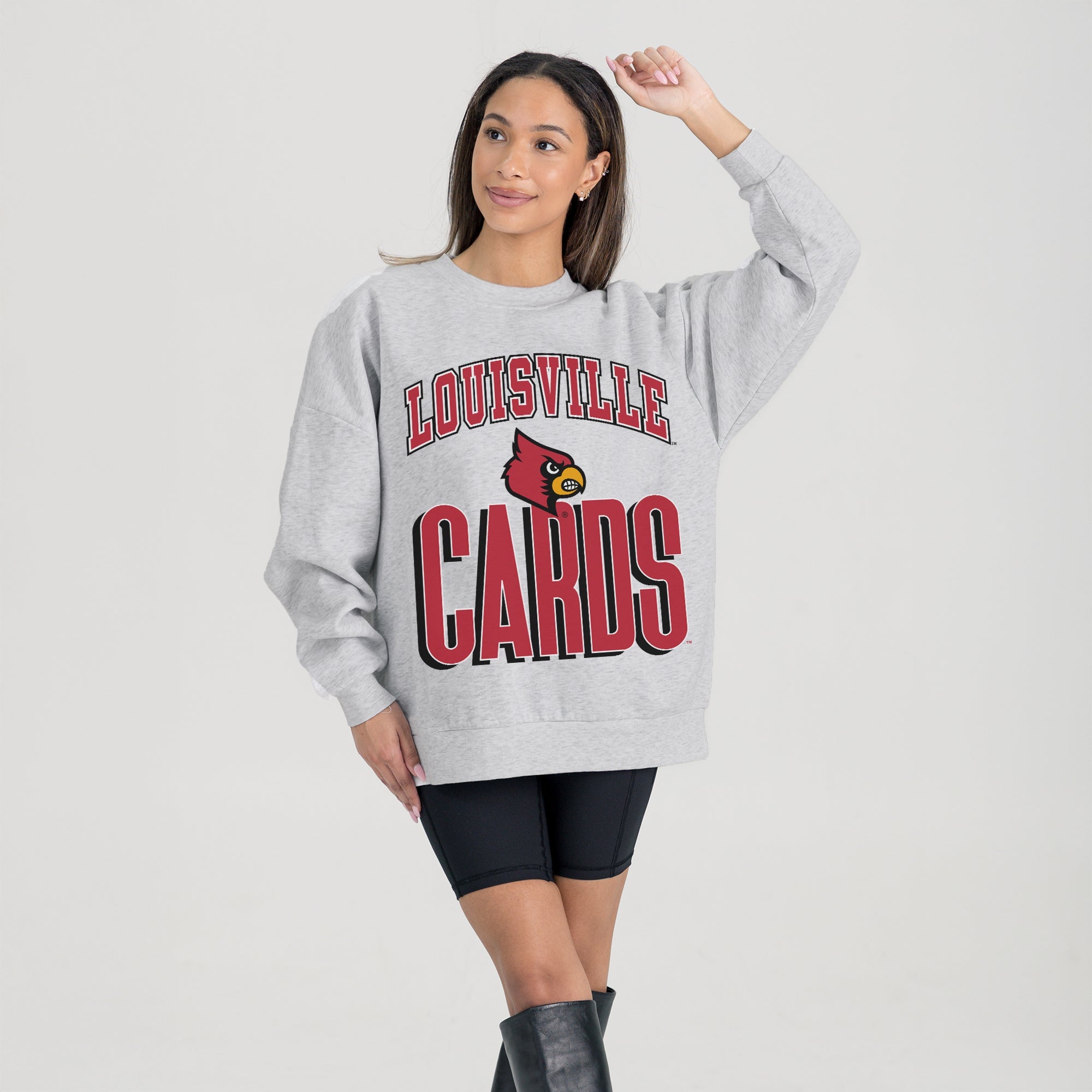 LOUISVILLE CARDINALS FIERCE FOCUS PREMIUM FLEECE DROP SHOULDER CREWNECK PULLOVER
