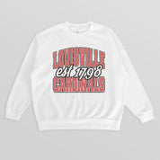 LOUISVILLE CARDINALS FADED FORMATION PREMIUM FLEECE DROP SHOULDER CREWNECK PULLOVER