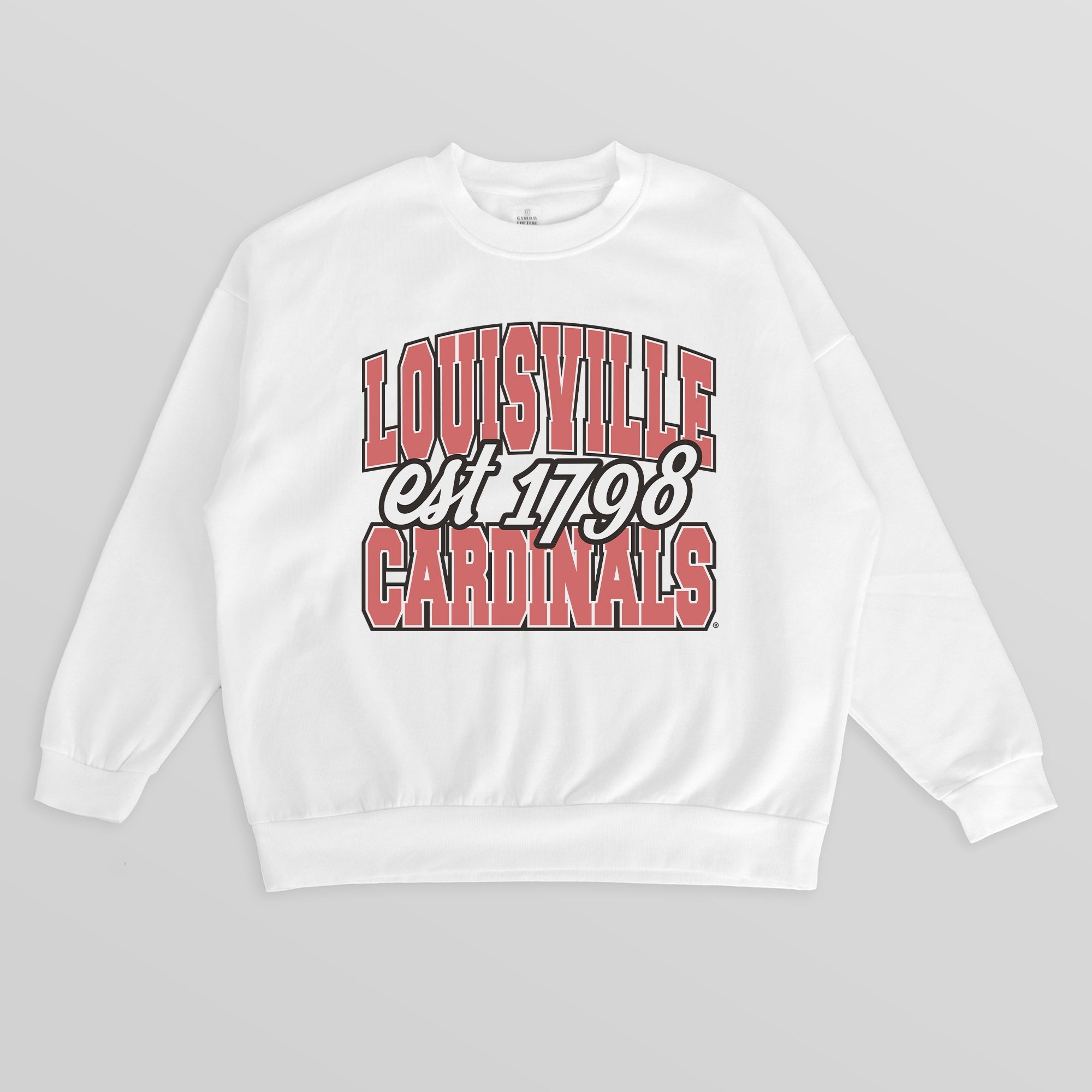 LOUISVILLE CARDINALS FADED FORMATION PREMIUM FLEECE DROP SHOULDER CREWNECK PULLOVER