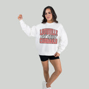 LOUISVILLE CARDINALS FADED FORMATION PREMIUM FLEECE DROP SHOULDER CREWNECK PULLOVER
