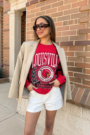 LOUISVILLE CARDINALS CLASSIC ARCHIVES PREMIUM DROP SHOULDER FLEECE CREWNECK PULLOVER