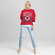 LOUISVILLE CARDINALS CLASSIC ARCHIVES PREMIUM DROP SHOULDER FLEECE CREWNECK PULLOVER