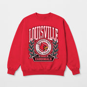 LOUISVILLE CARDINALS CLASSIC ARCHIVES PREMIUM DROP SHOULDER FLEECE CREWNECK PULLOVER