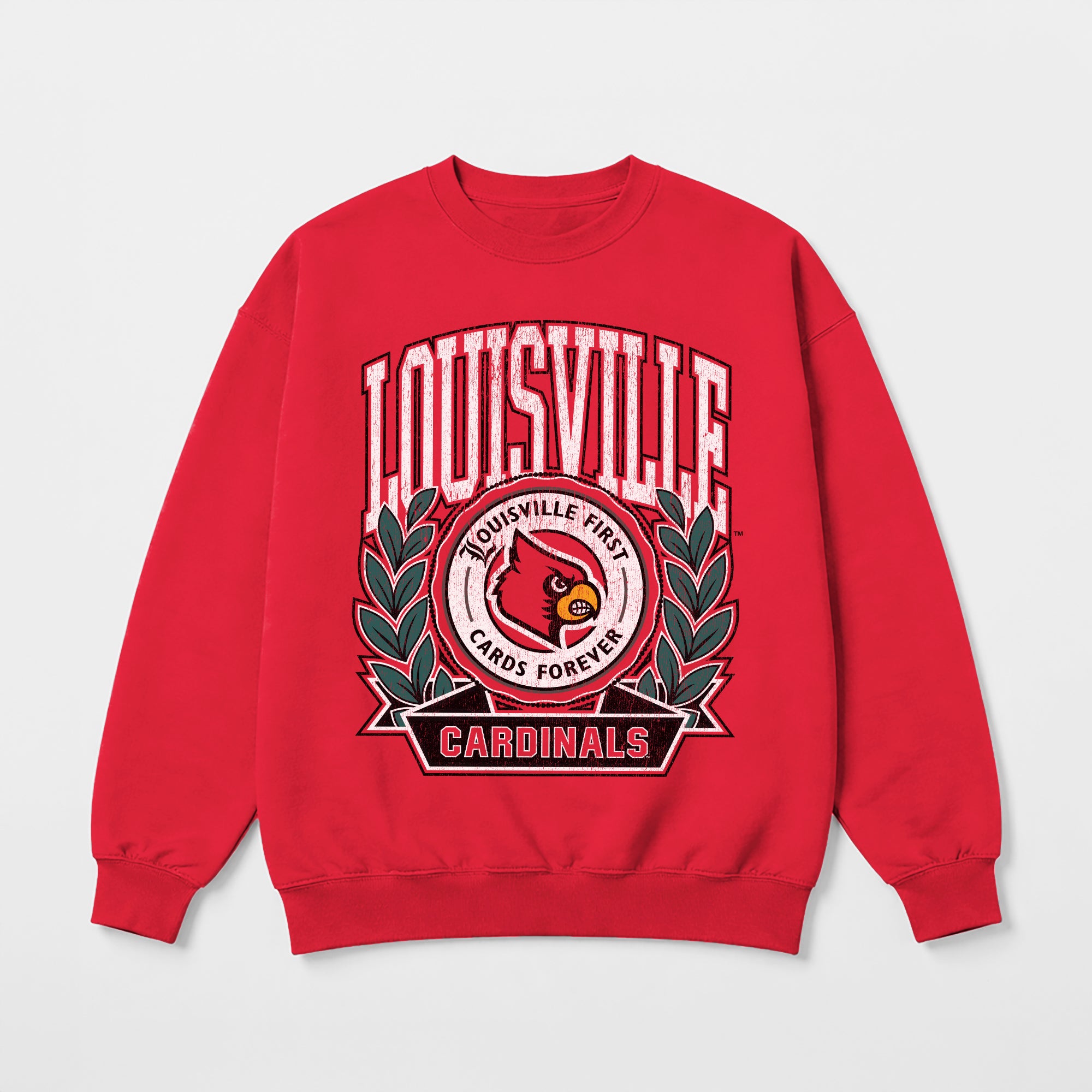 LOUISVILLE CARDINALS CLASSIC ARCHIVES PREMIUM DROP SHOULDER FLEECE CREWNECK PULLOVER