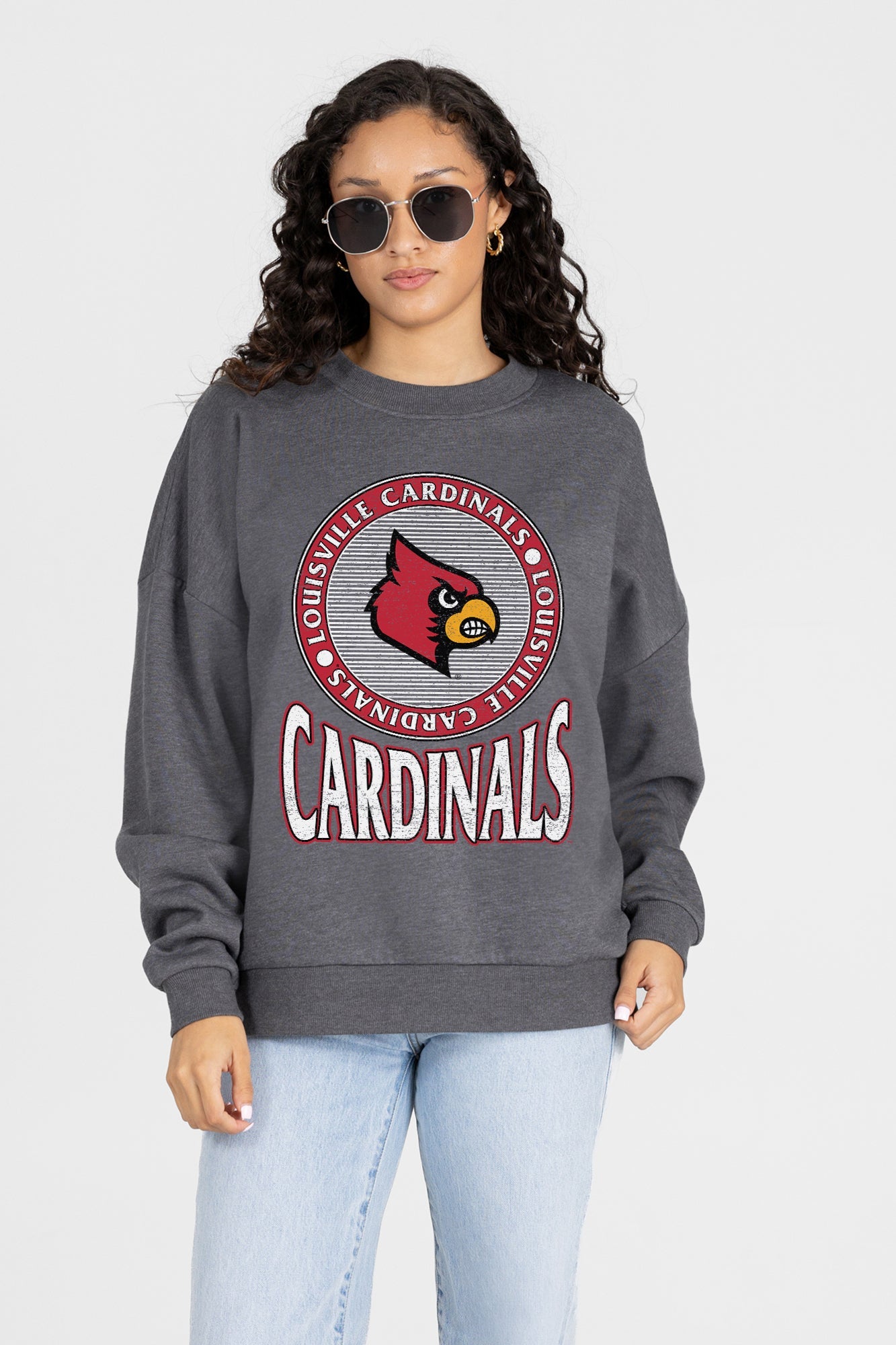 LOUISVILLE CARDINALS SATURDAY SEAL PREMIUM FLEECE DROP SHOULDER CREWNECK PULLOVER