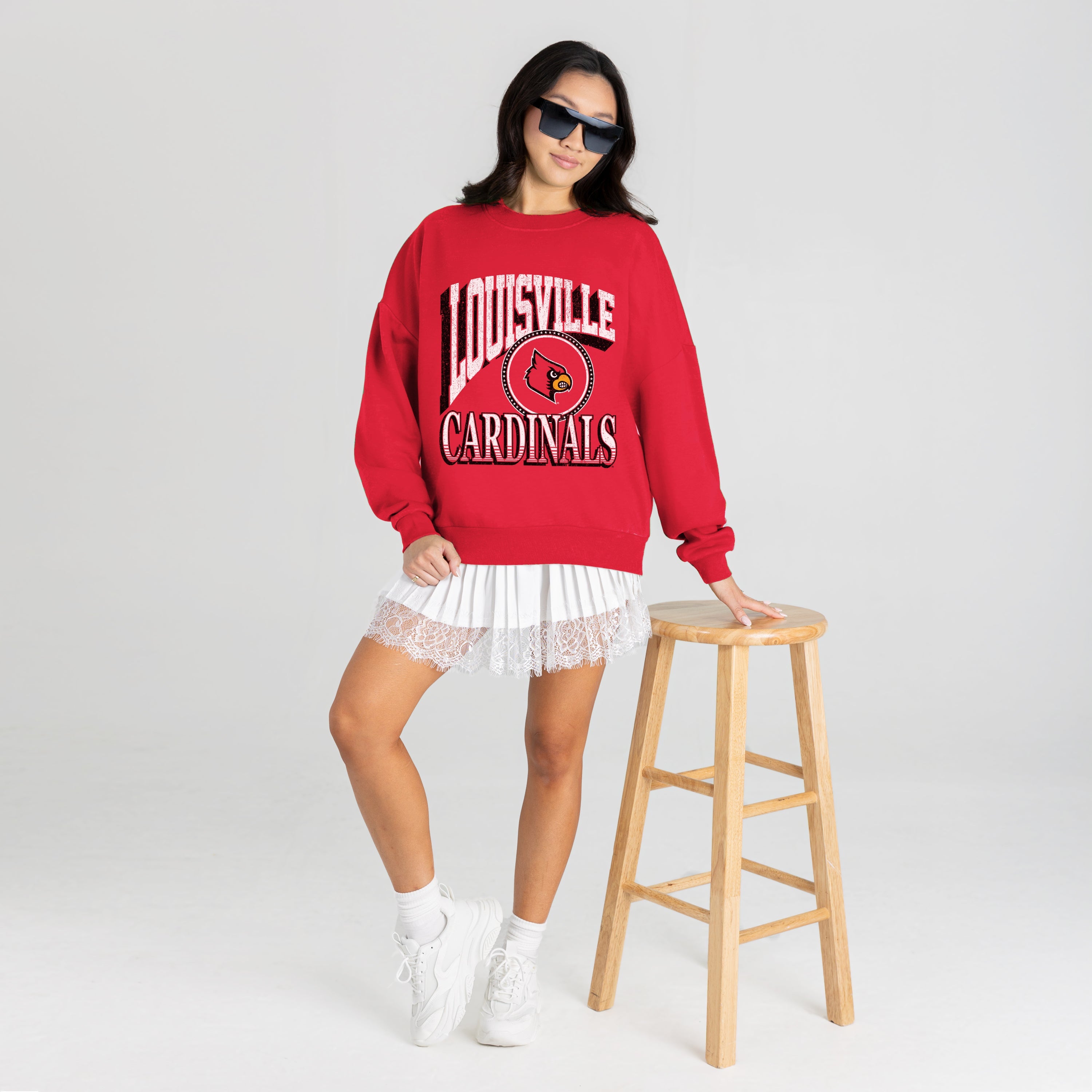LOUISVILLE CARDINALS MAIN CHARACTER PREMIUM FLEECE DROP SHOULDER CREWNECK PULLOVER