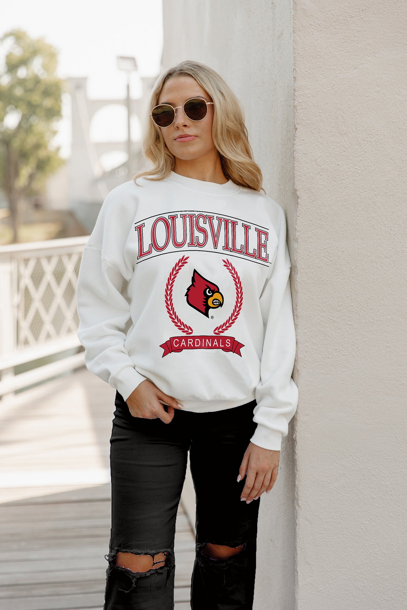 Women's Gameday Couture White Louisville Cardinals All We've Got Premium  Fleece Drop Shoulder Pullover Sweatshirt