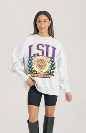 LSU TIGERS HERITAGE PREMIUM FLEECE DROP SHOULDER CREWNECK PULLOVER