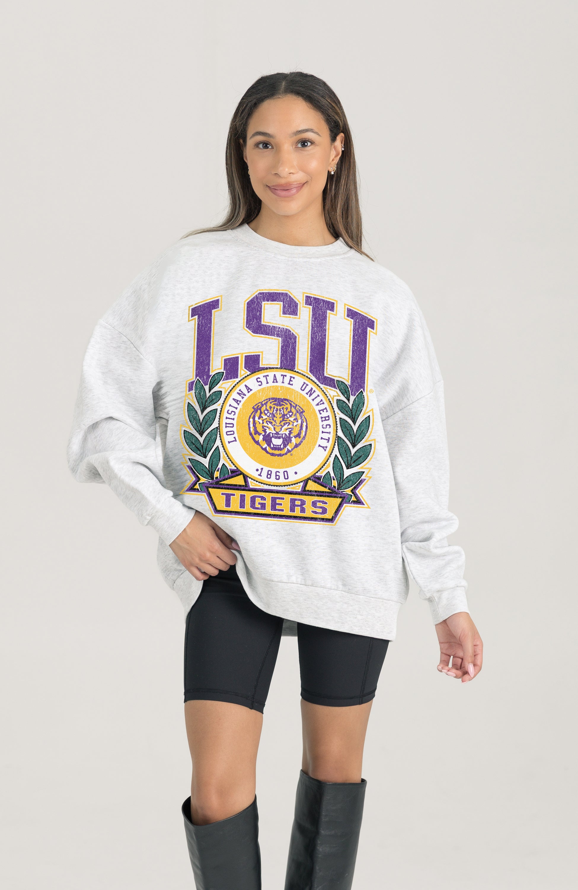 LSU TIGERS HERITAGE PREMIUM FLEECE DROP SHOULDER CREWNECK PULLOVER