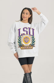 LSU TIGERS HERITAGE PREMIUM FLEECE DROP SHOULDER CREWNECK PULLOVER
