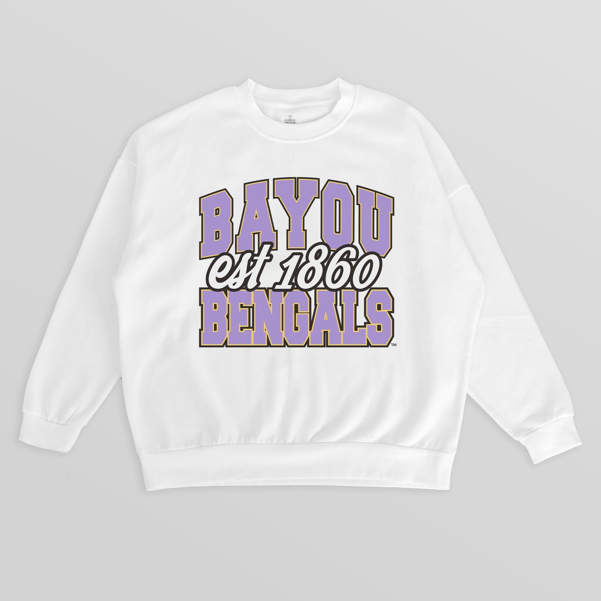 LSU TIGERS FADED FORMATION PREMIUM FLEECE DROP SHOULDER CREWNECK PULLOVER