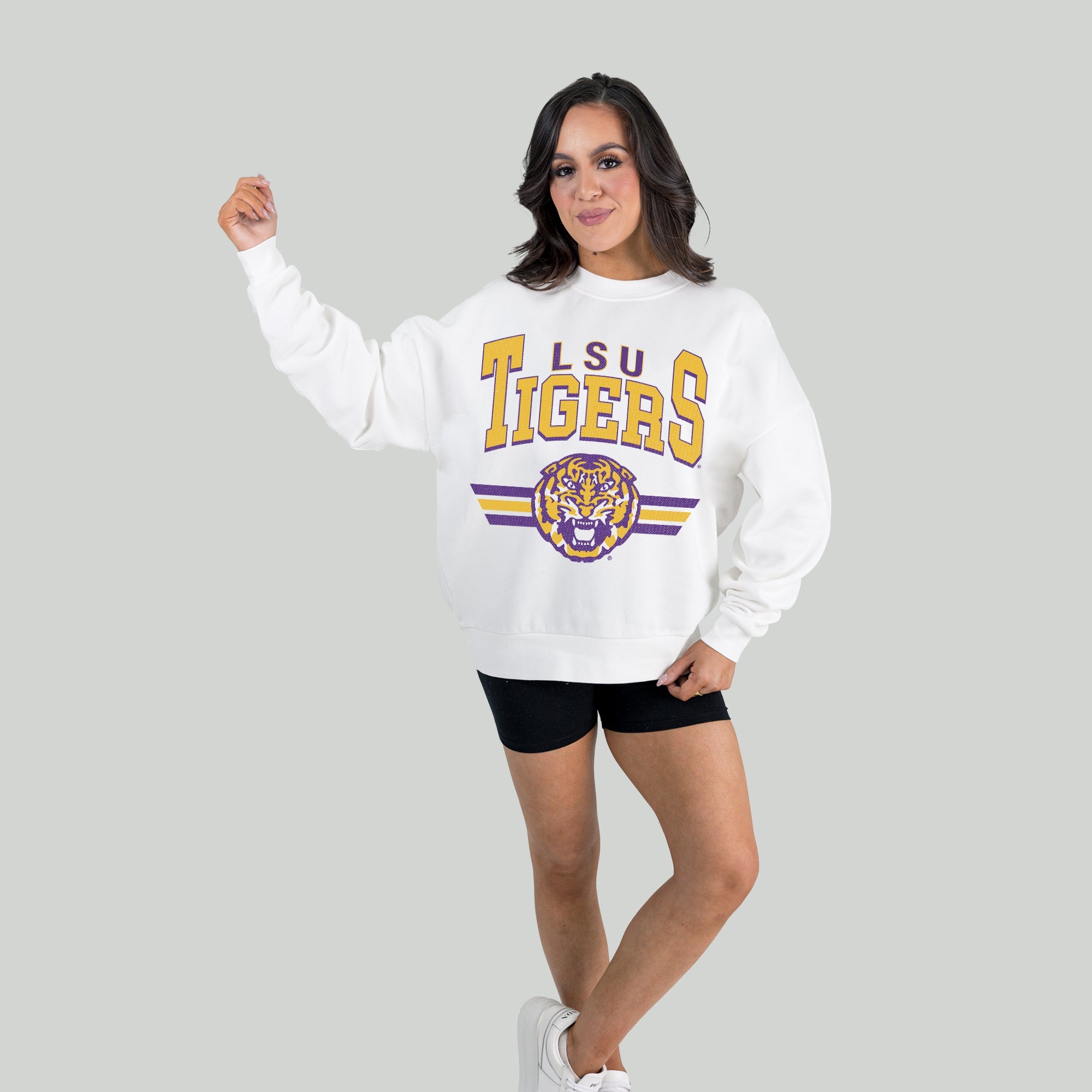 LSU TIGERS SWIFT STRIKE PREMIUM FLEECE DROP SHOULDER CREWNECK PULLOVER
