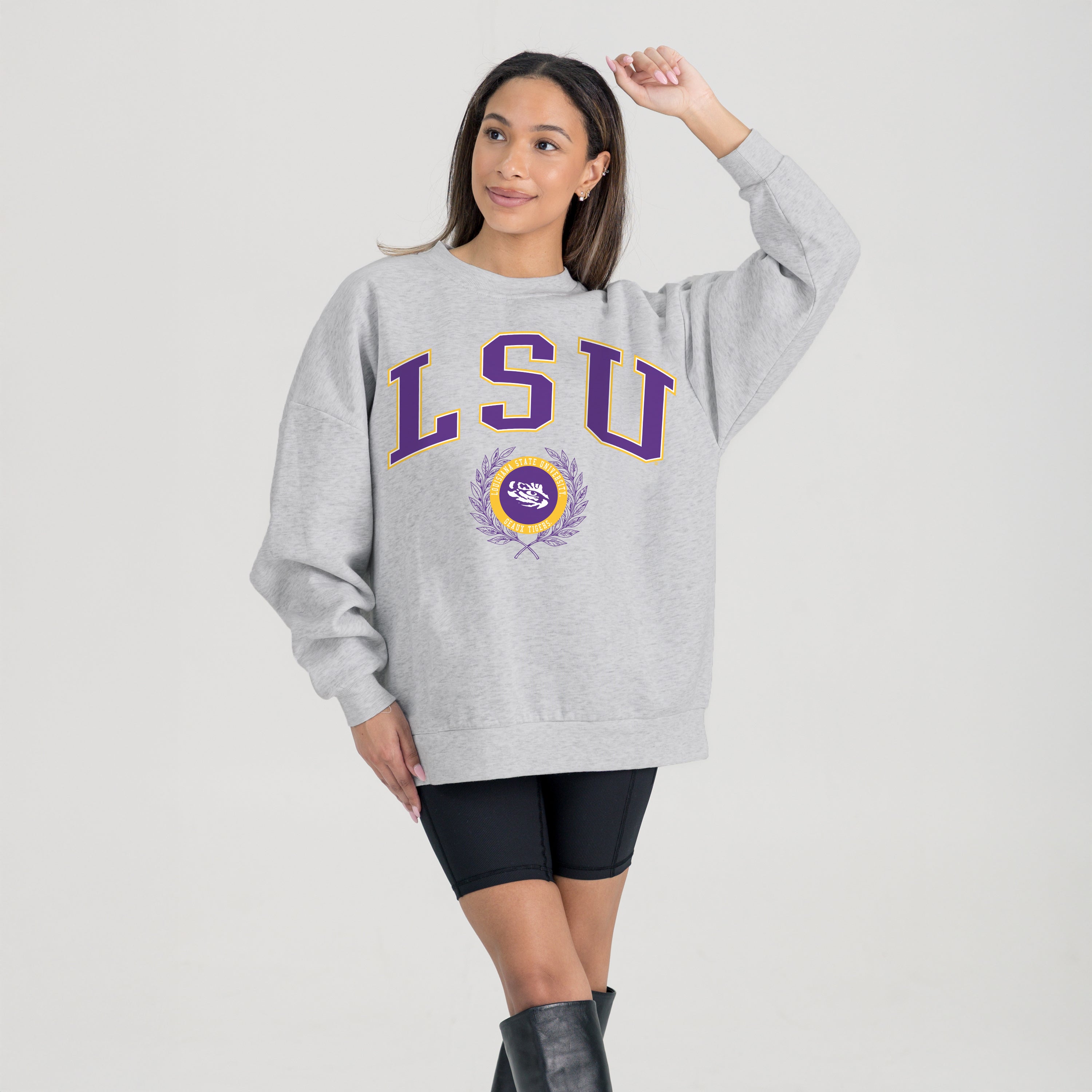 LSU TIGERS TRADITION REFINED PREMIUM FLEECE CREWNECK PULLOVER