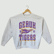 LSU TIGERS PENNANT PRIDE PREMIUM FLEECE DROP SHOULDER CREWNECK PULLOVER