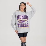 LSU TIGERS PENNANT PRIDE PREMIUM FLEECE DROP SHOULDER CREWNECK PULLOVER