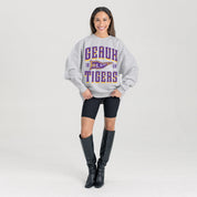 LSU TIGERS PENNANT PRIDE PREMIUM FLEECE DROP SHOULDER CREWNECK PULLOVER