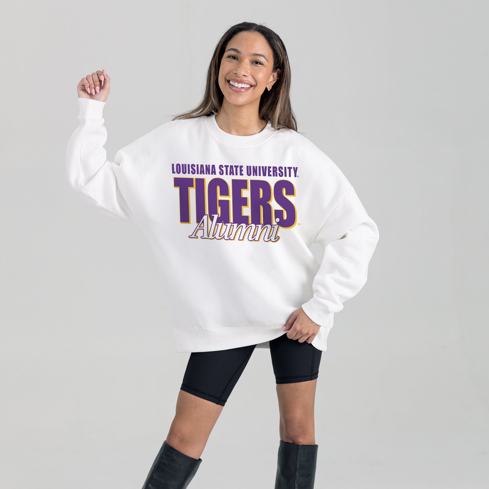 LSU TIGERS ALUMNI ERA PREMIUM DROP SHOULDER FLEECE CREWNECK PULLOVER