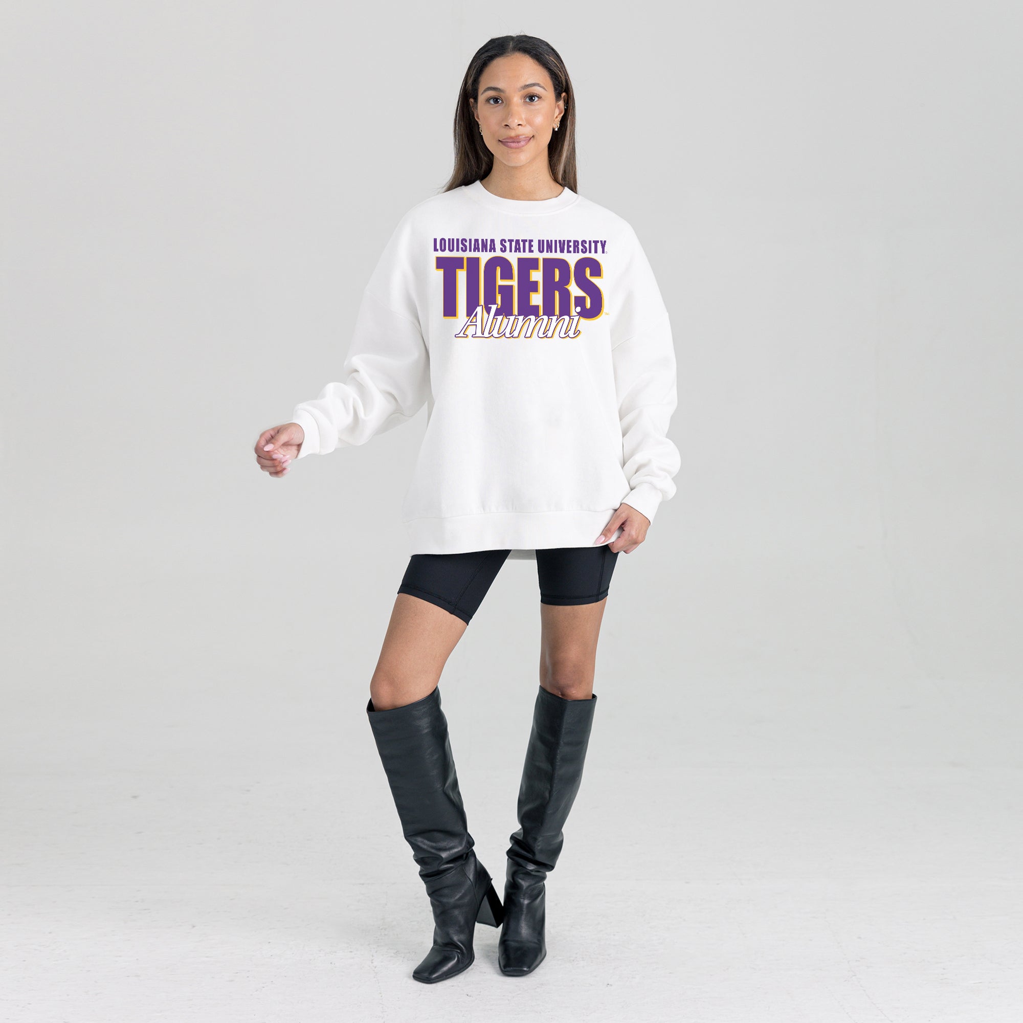 LSU TIGERS ALUMNI ERA PREMIUM DROP SHOULDER FLEECE CREWNECK PULLOVER