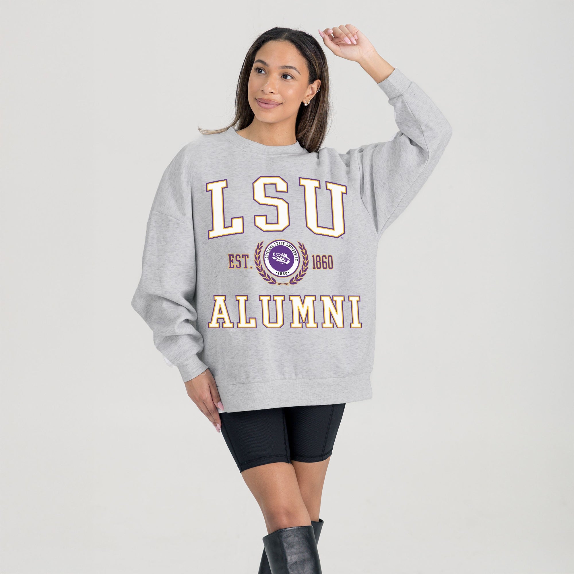 LSU TIGERS DEGREE UNLOCKED PREMIUM DROP SHOULDER FLEECE CREWNECK PULLOVER