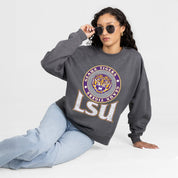 LSU TIGERS SATURDAY SEAL PREMIUM FLEECE DROP SHOULDER CREWNECK PULLOVER