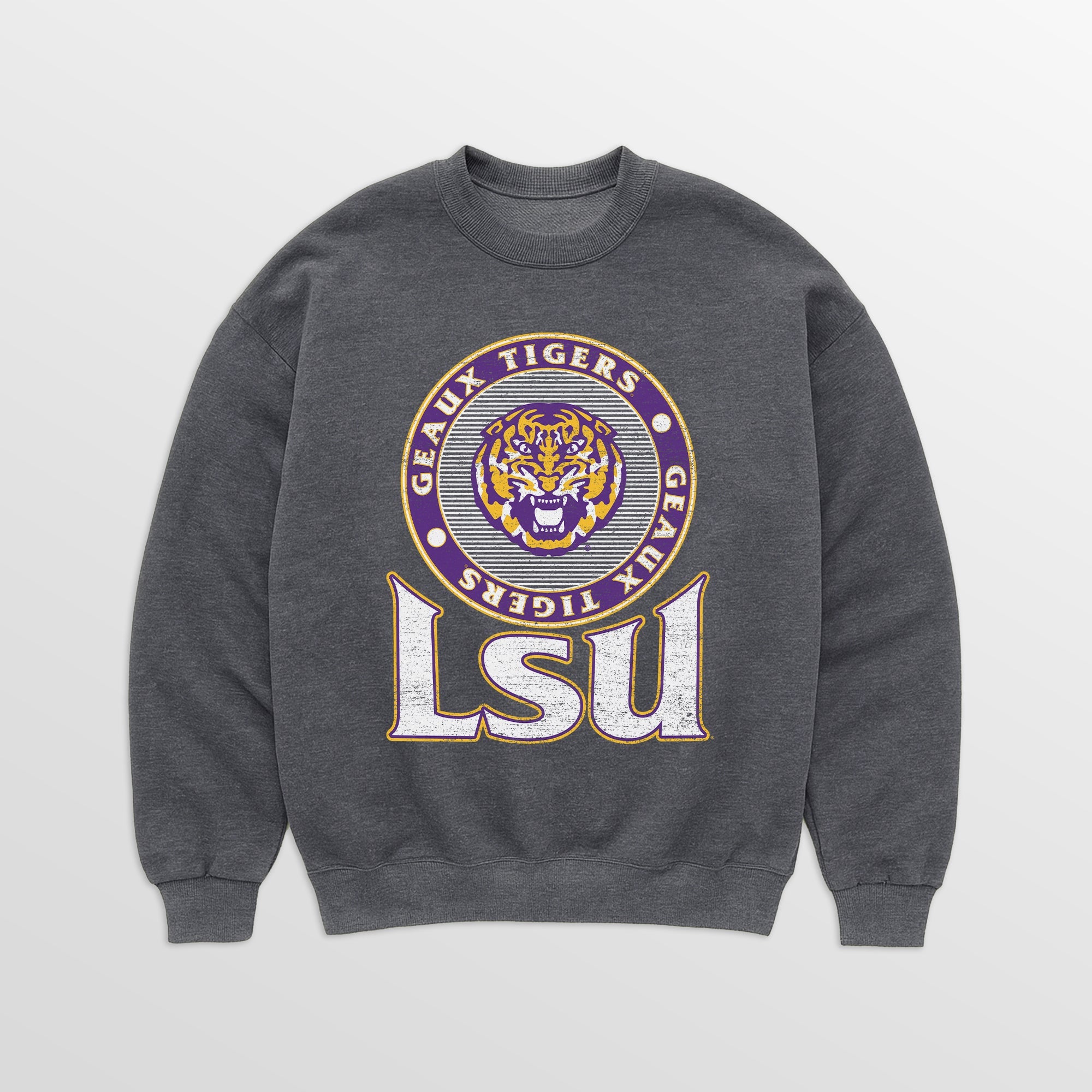 LSU TIGERS SATURDAY SEAL PREMIUM FLEECE DROP SHOULDER CREWNECK PULLOVER