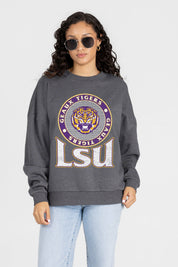 LSU TIGERS SATURDAY SEAL PREMIUM FLEECE DROP SHOULDER CREWNECK PULLOVER