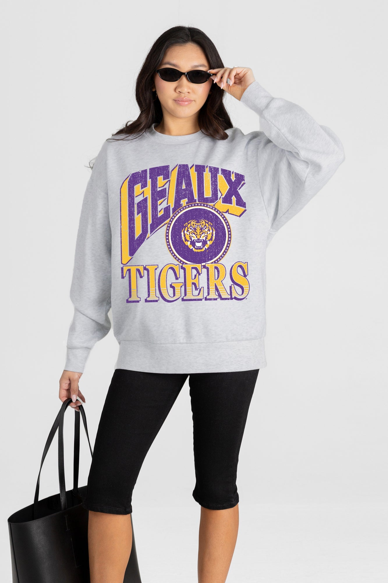 LSU TIGERS GAME ON PREMIUM FLEECE DROP SHOULDER CREWNECK PULLOVER