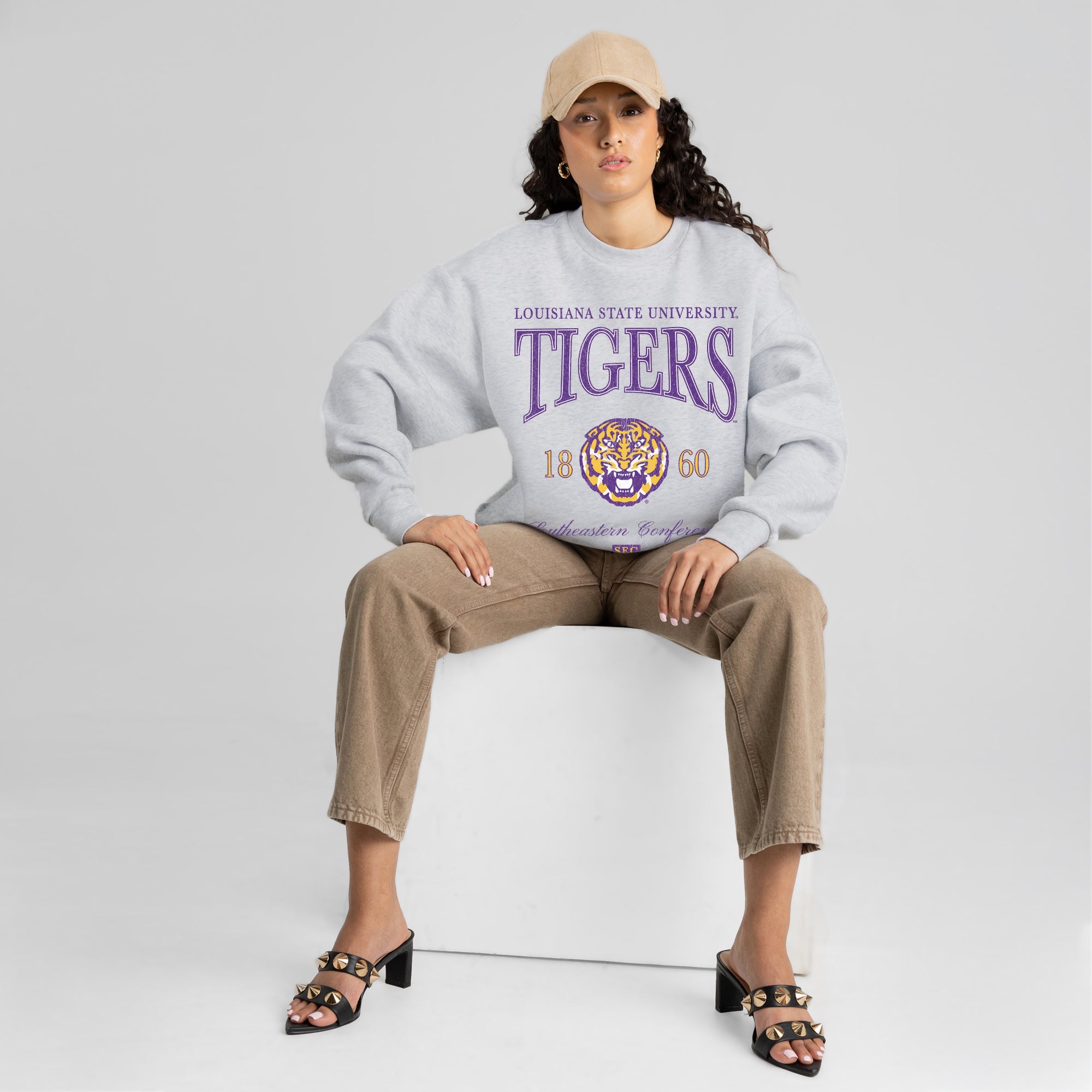 LSU TIGERS INSTANT CLASSIC PREMIUM FLEECE DROP SHOULDER CREWNECK PULLOVER