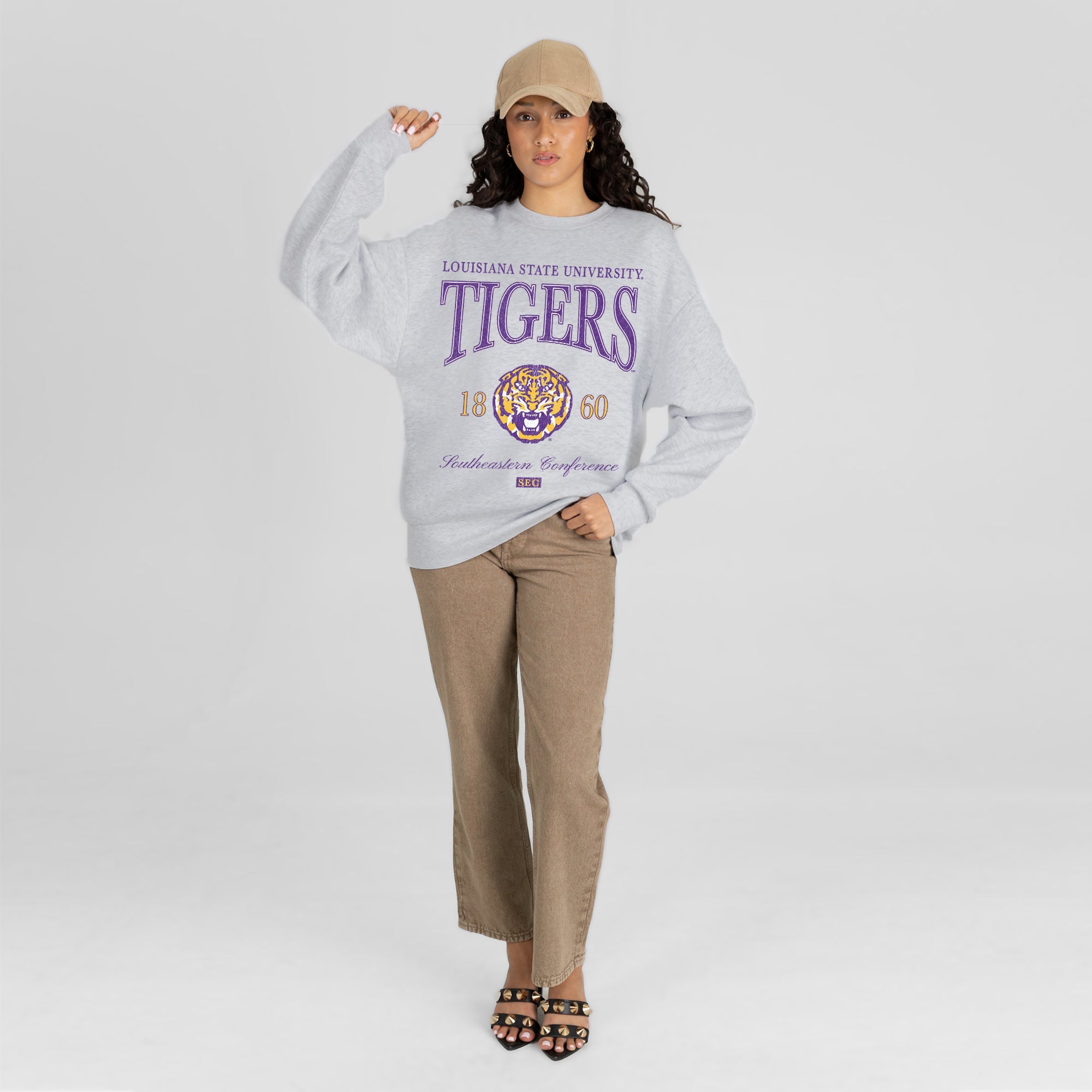 LSU TIGERS INSTANT CLASSIC PREMIUM FLEECE DROP SHOULDER CREWNECK PULLOVER