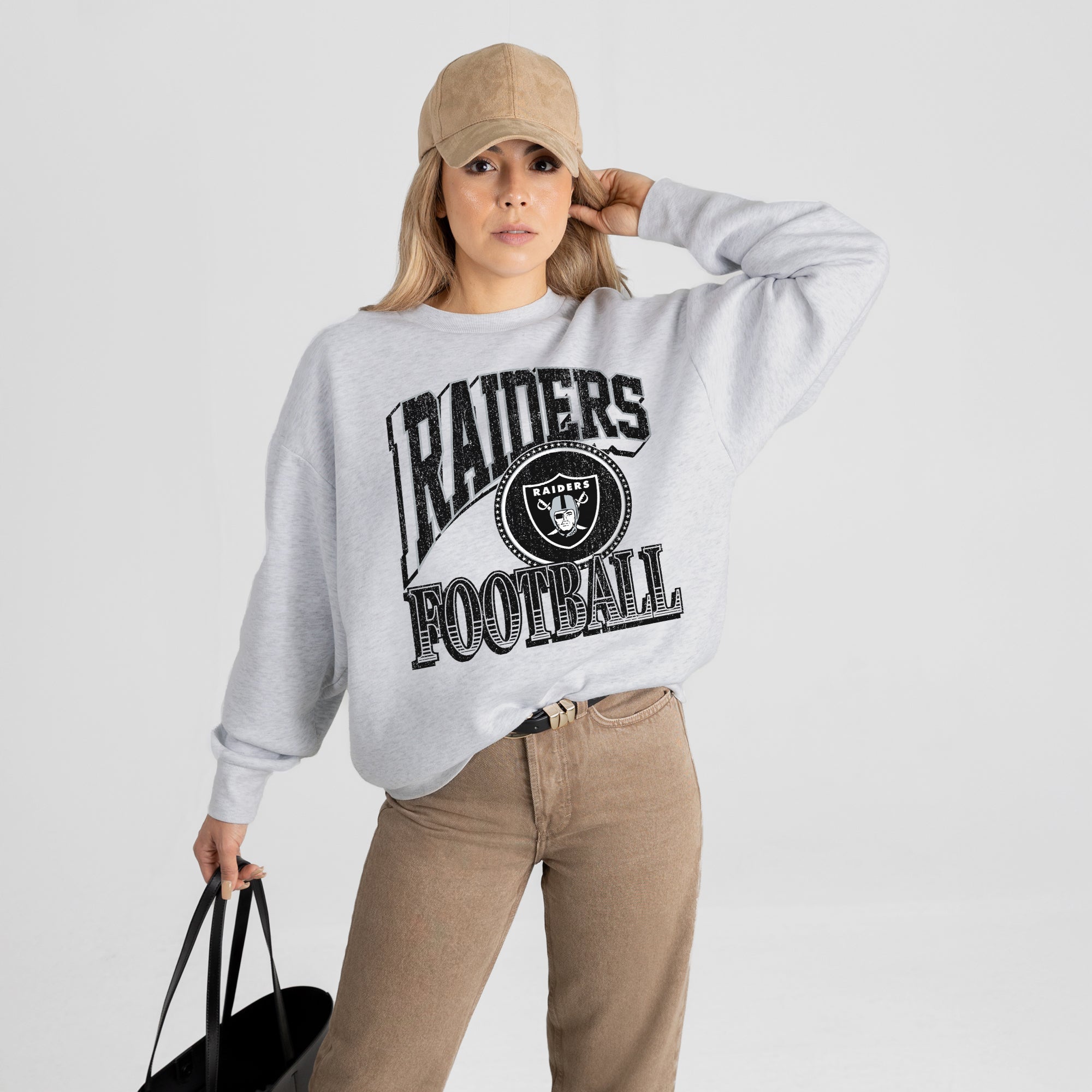 LAS VEGAS RAIDERS GAME ON PREMIUM FLEECE DROP SHOULDER CREWNECK PULLOVER