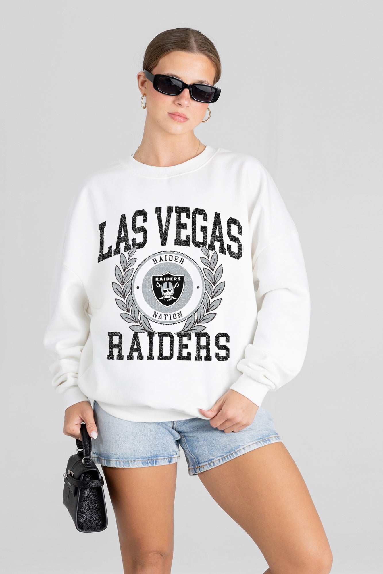 LAS VEGAS RAIDERS GOLD STANDARD PREMIUM FLEECE DROP SHOULDER CREWNECK PULLOVER