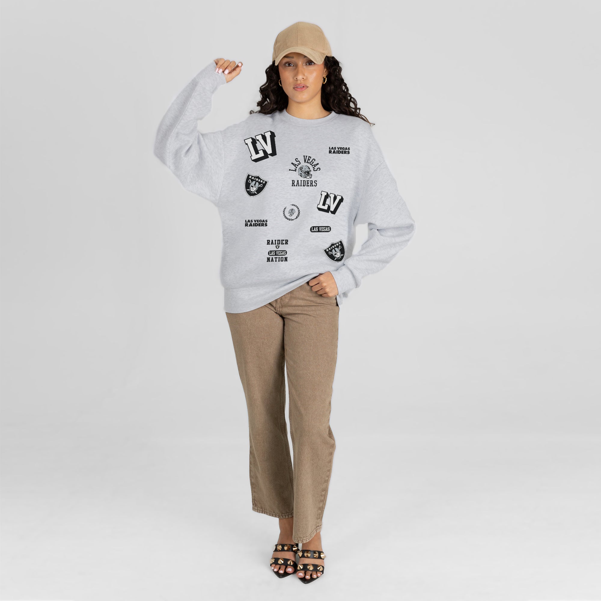 LAS VEGAS RAIDERS ALL IN REPEAT PREMIUM FLEECE DROP SHOULDER CREWNECK PULLOVER