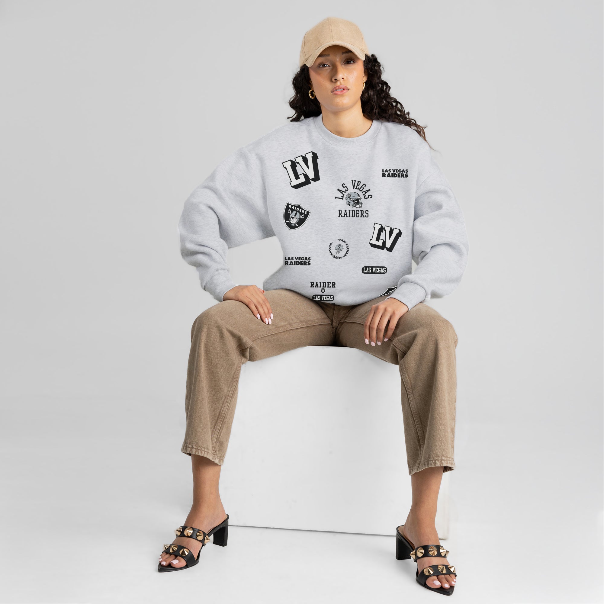 LAS VEGAS RAIDERS ALL IN REPEAT PREMIUM FLEECE DROP SHOULDER CREWNECK PULLOVER