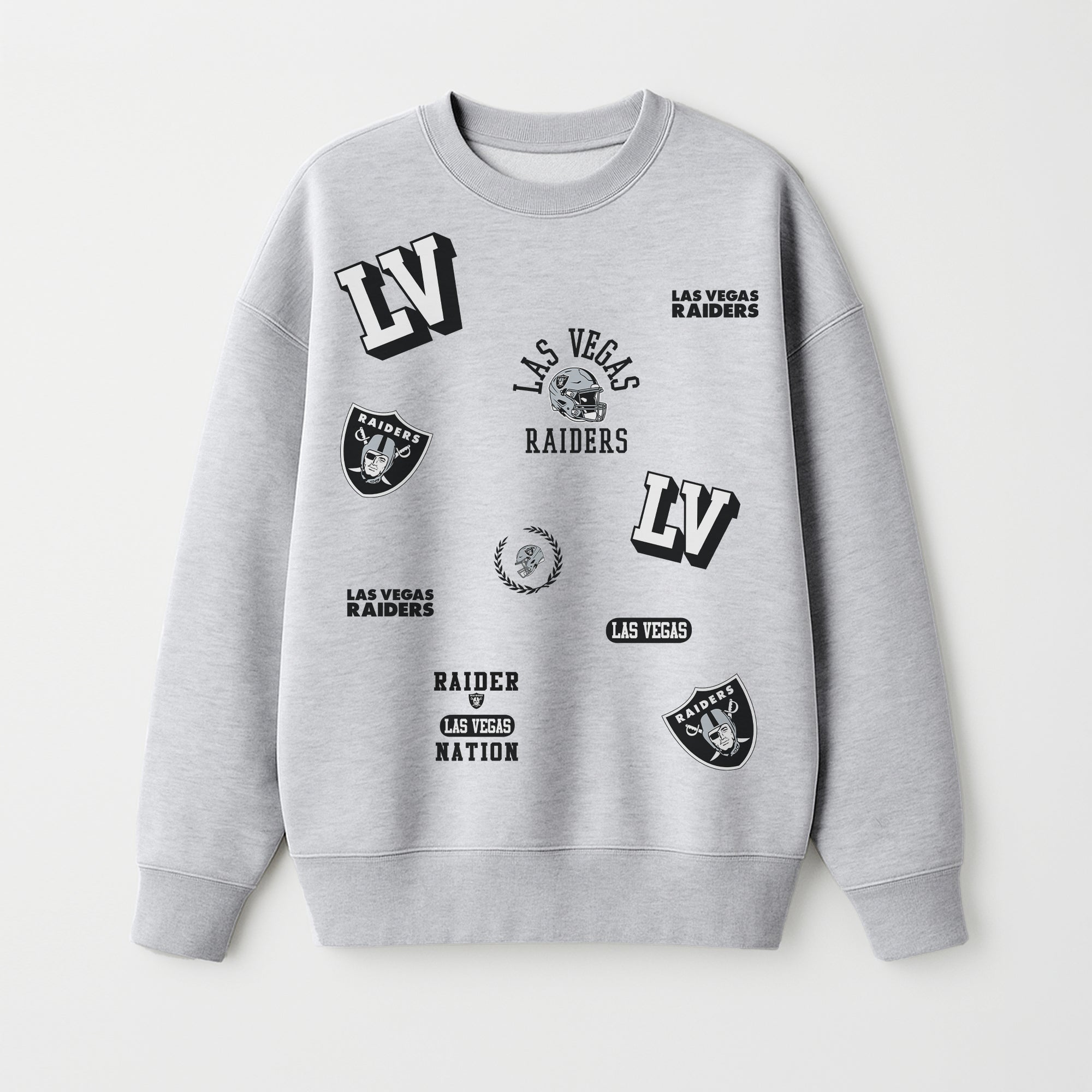 LAS VEGAS RAIDERS ALL IN REPEAT PREMIUM FLEECE DROP SHOULDER CREWNECK PULLOVER