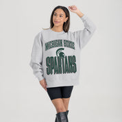 MICHIGAN STATE SPARTANS FIERCE FOCUS PREMIUM FLEECE DROP SHOULDER CREWNECK PULLOVER