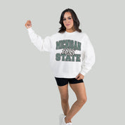 MICHIGAN STATE SPARTANS FADED FORMATION PREMIUM FLEECE DROP SHOULDER CREWNECK PULLOVER