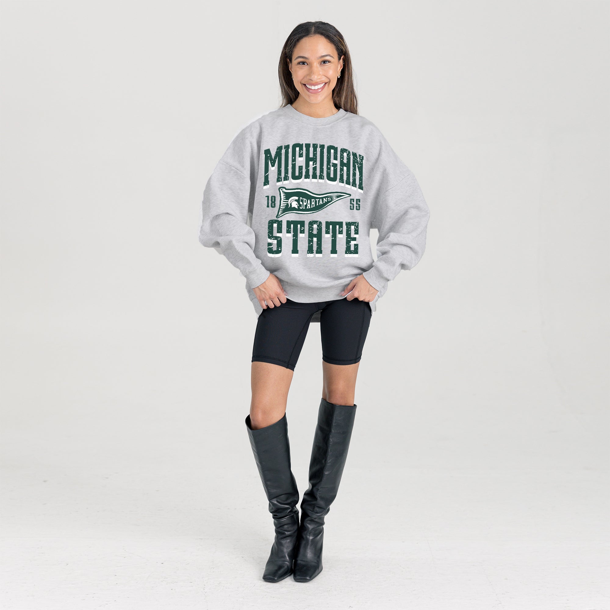 MICHIGAN STATE SPARTANS PENNANT PRIDE PREMIUM FLEECE DROP SHOULDER CREWNECK PULLOVER