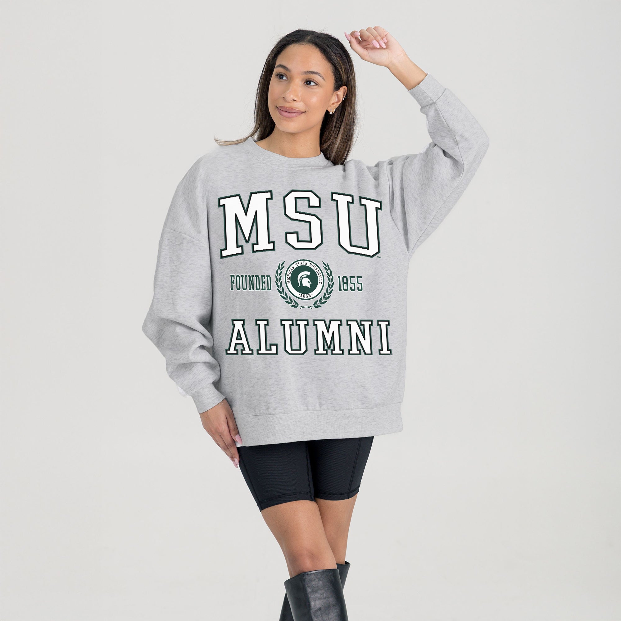 MICHIGAN STATE SPARTANS DEGREE UNLOCKED PREMIUM DROP SHOULDER FLEECE CREWNECK PULLOVER