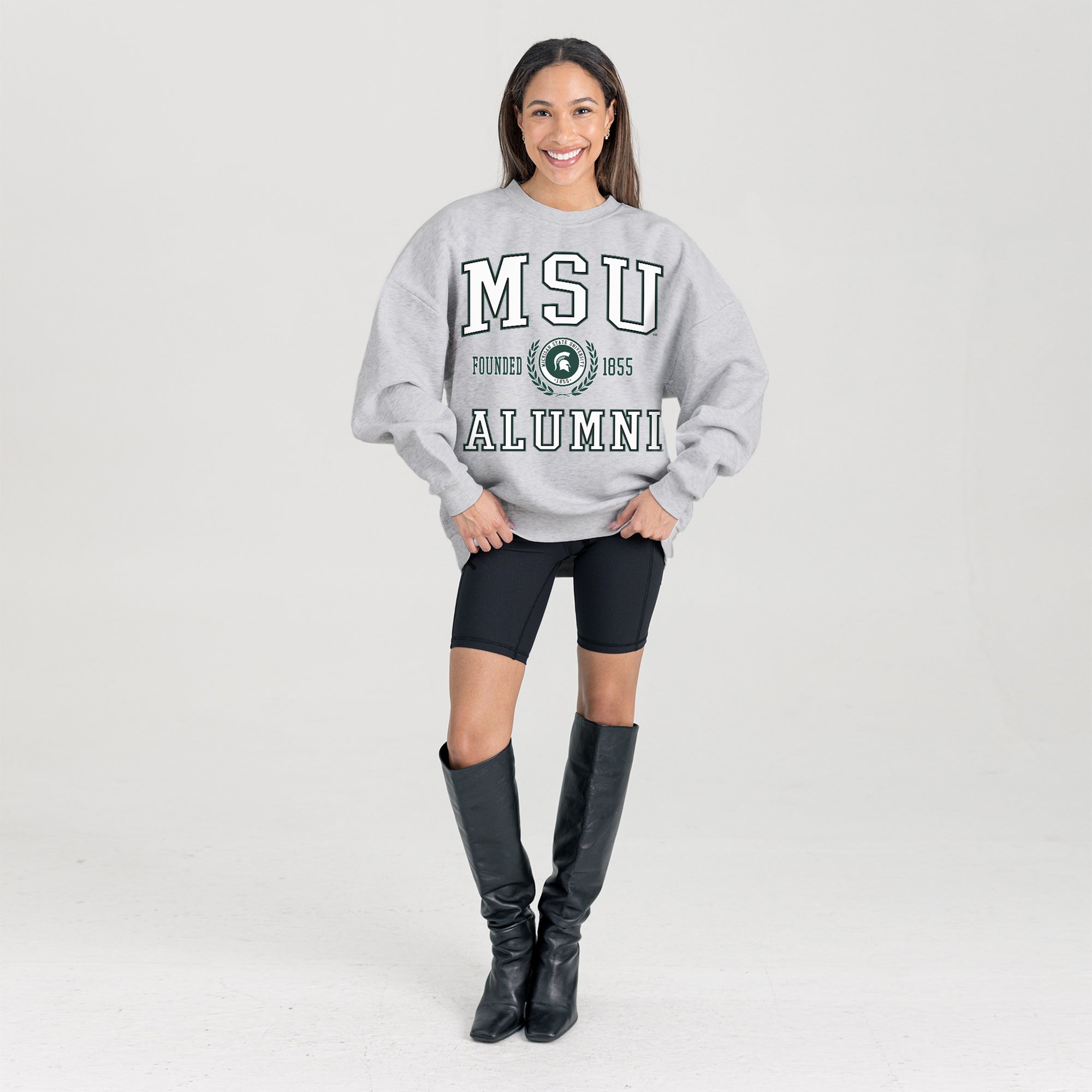 MICHIGAN STATE SPARTANS DEGREE UNLOCKED PREMIUM DROP SHOULDER FLEECE CREWNECK PULLOVER