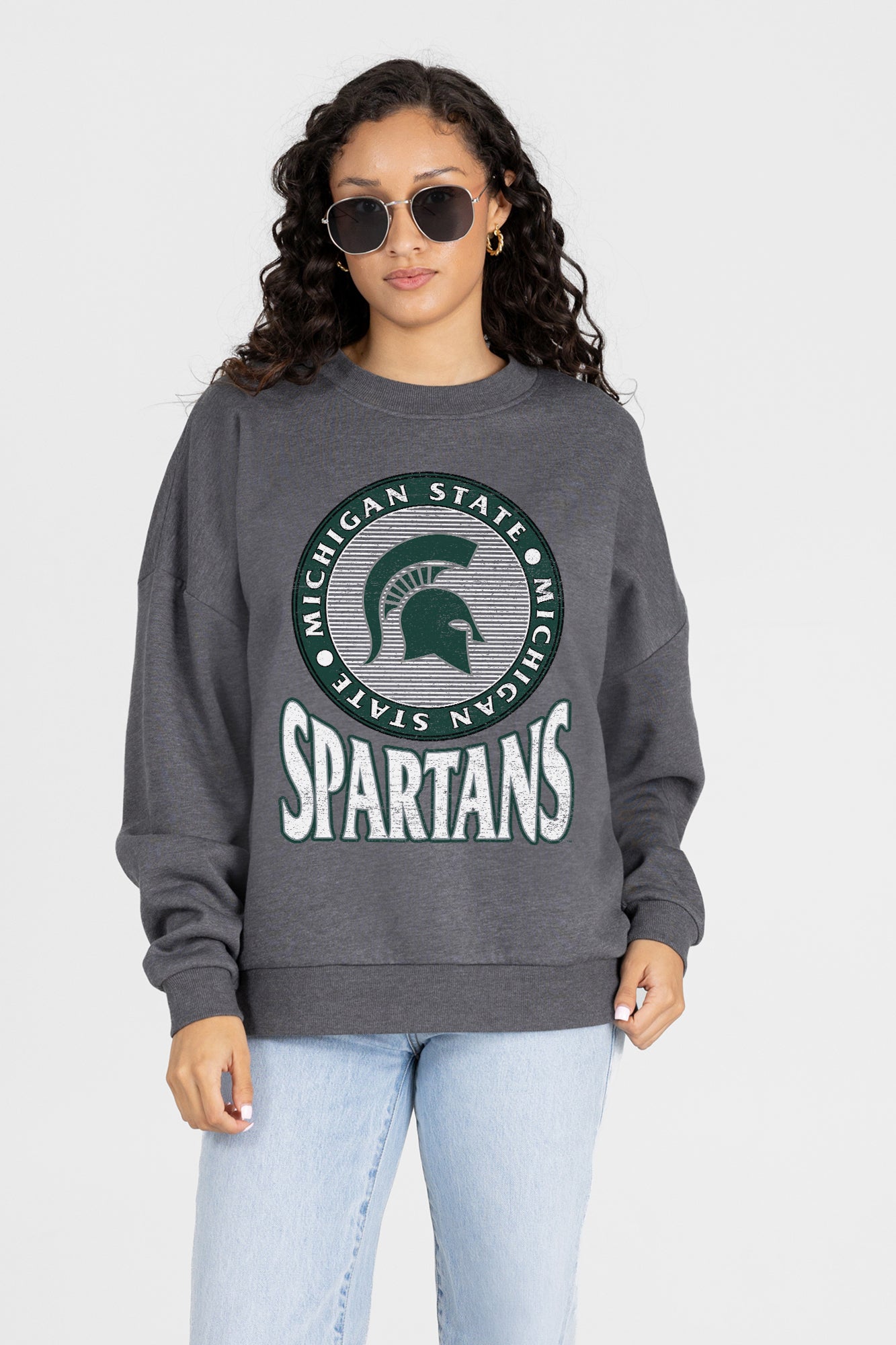 MICHIGAN STATE SPARTANS SATURDAY SEAL PREMIUM FLEECE DROP SHOULDER CREWNECK PULLOVER