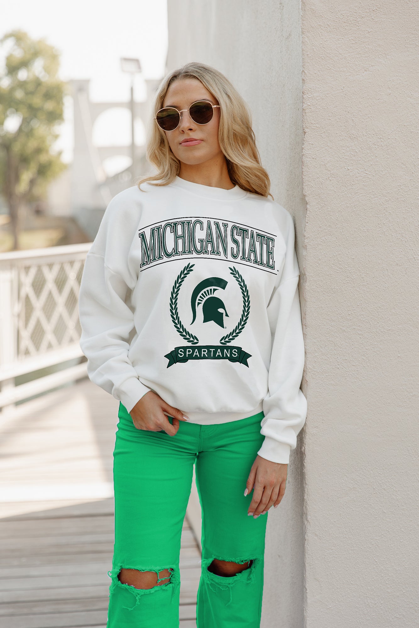 MICHIGAN STATE SPARTANS Having A Ball Fleece Crew Pullover By Madi Prewett Troutt