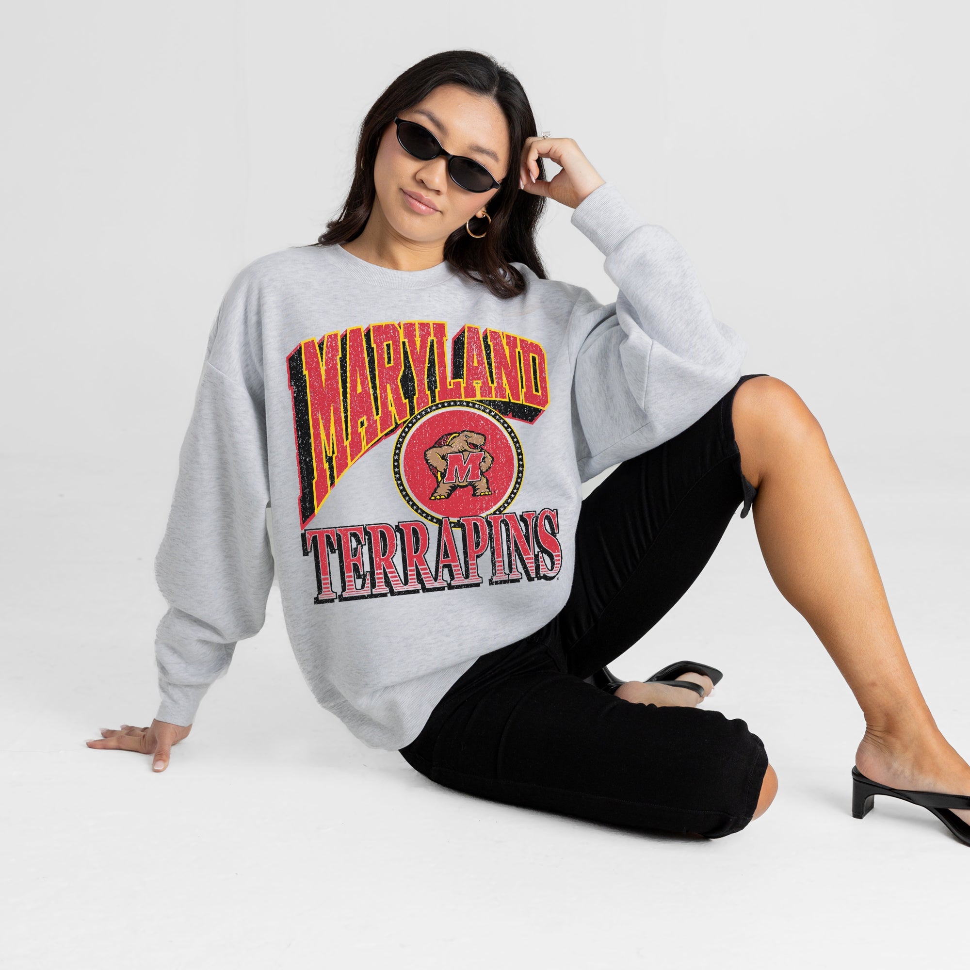 MARYLAND TERRAPINS GAME ON PREMIUM FLEECE DROP SHOULDER CREWNECK PULLOVER