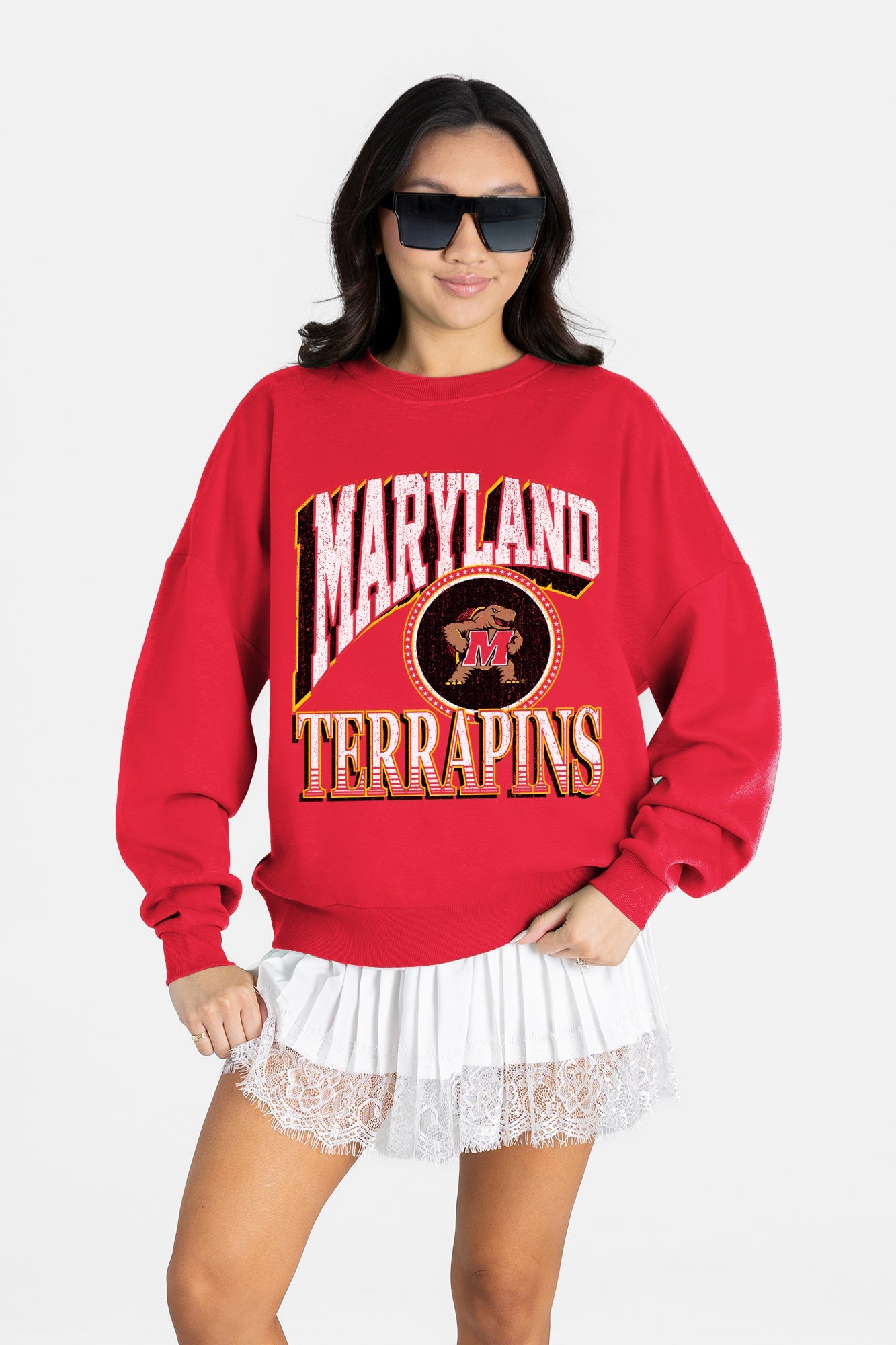 MARYLAND TERRAPINS MAIN CHARACTER PREMIUM FLEECE DROP SHOULDER CREWNECK PULLOVER