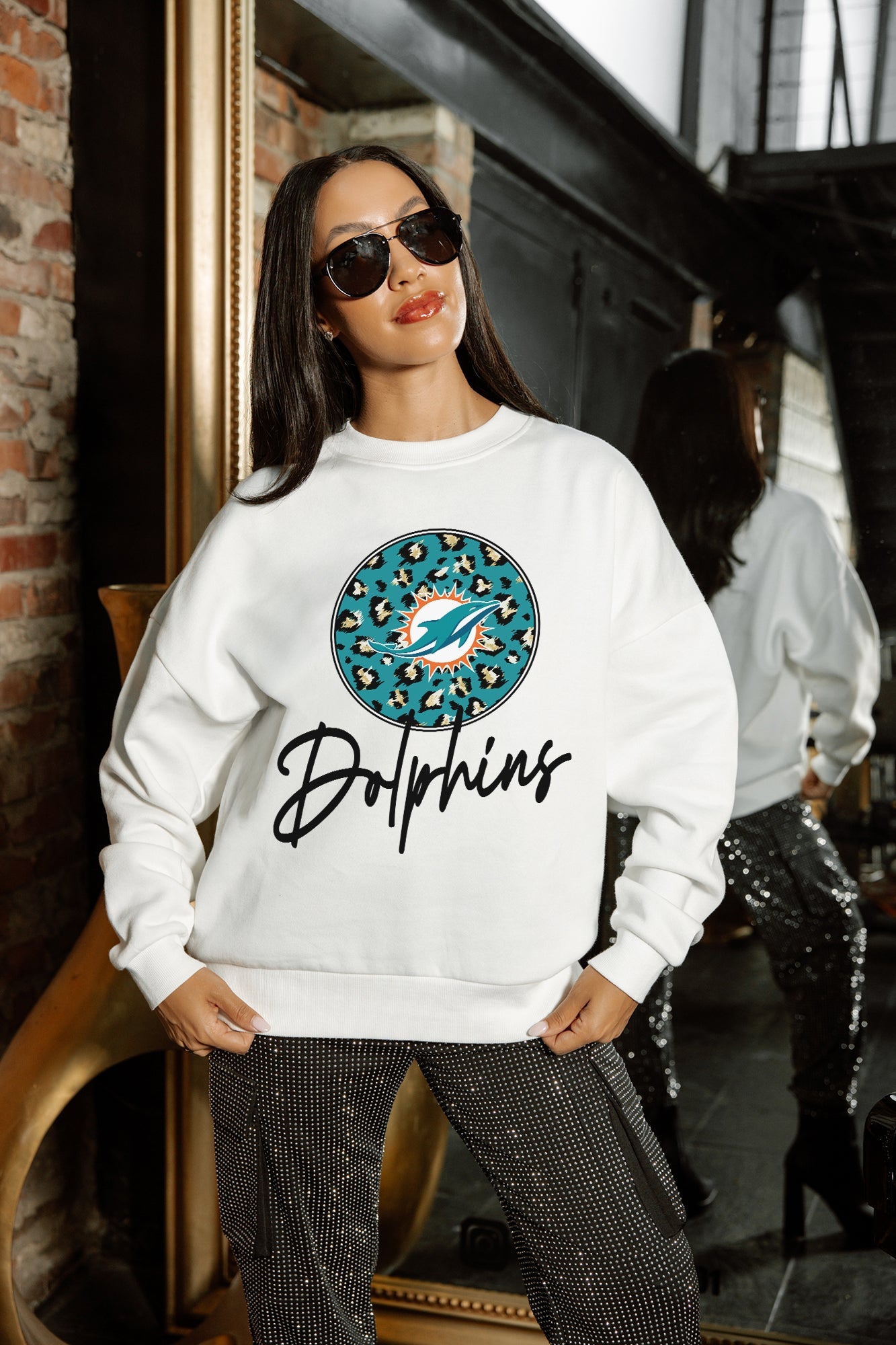 MIAMI DOLPHINS WILD BREAKTHROUGH PREMIUM FLEECE CREWNECK PULLOVER