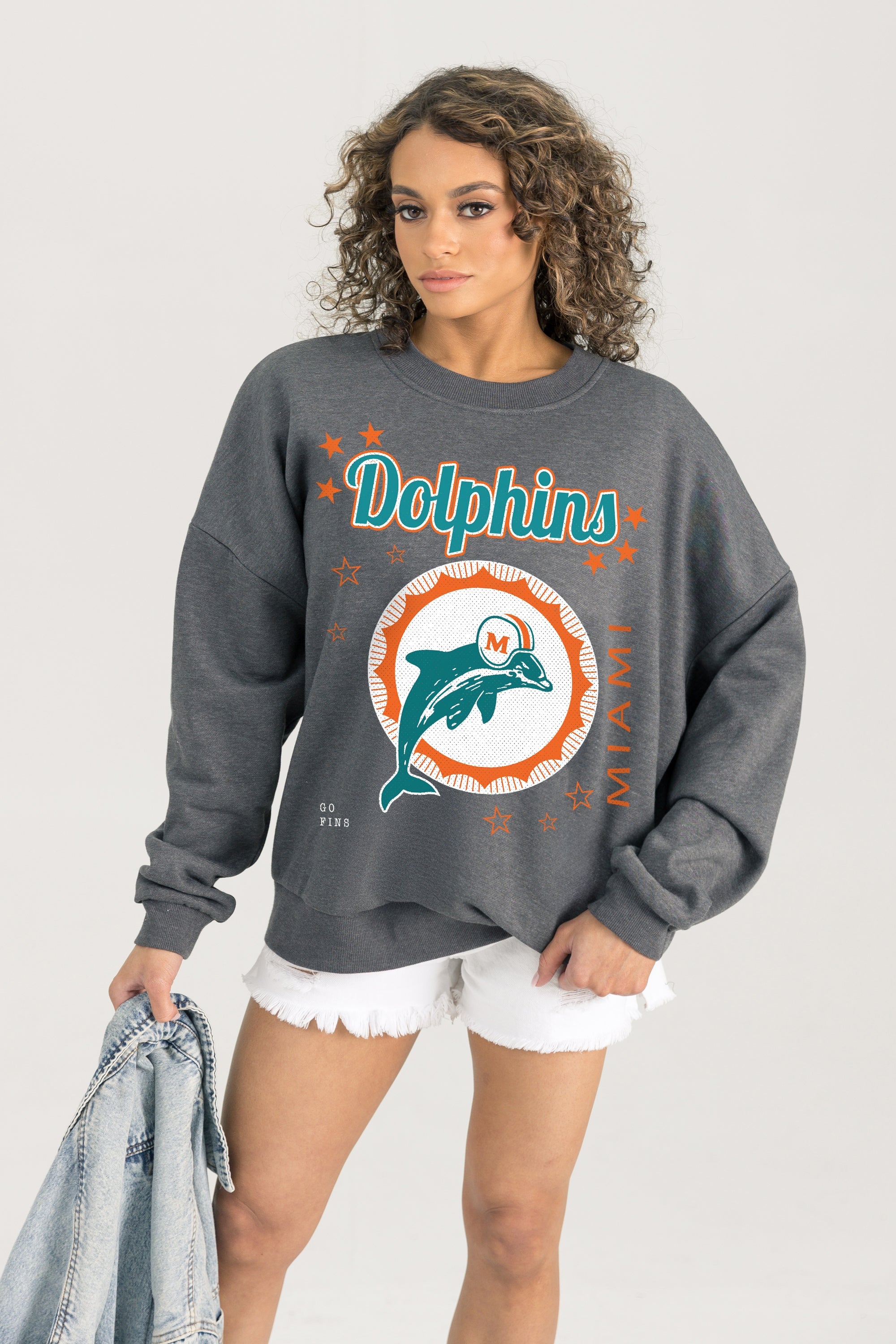 MIAMI DOLPHINS READY TO RUMBLE PREMIUM FLEECE DROP SHOULDER CREWNECK PULLOVER